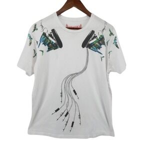 Statik Graphic T-Shirt Headphones Music Print DJ White‎ Men L
